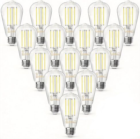 مصابيح إضاءة TJOY Edison مكافئة 60 وات، مصابيح إضاءة LED عتيقة قابلة للتعتيم، قاعدة متوسطة E26، أبيض دافئ 2700K، ST58، 8W، 800LM، 80+ CRI، لمبة LED ذات خيوط زخرفية عتيقة، زجاج شفاف، 6 عبوات in Kuwait