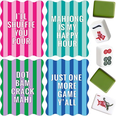 Maitys 4 PCS Color Mahjong Shuffler Cards مع أقوال مضحكة لخلط بلاط خلط البلاط السميك PVC مع حواف متموجة من ملحقات Mahjong الملحقات للعشاق يلعبون (متعدد الألوان ، مضحك) in Saudi Arabia