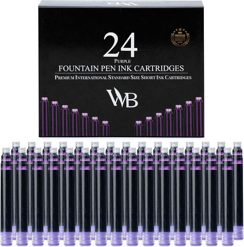 Wordsworth & Black 24 Pack Fountain Pen Ink chills - مجموعة من 24 خراطيش حبر سوداء - الحجم القياسي الدولي - الطول APPR 1.5 " - القطر الأساسي APPR 0.24" - يمكن التخلص منها وعامة in Saudi Arabia