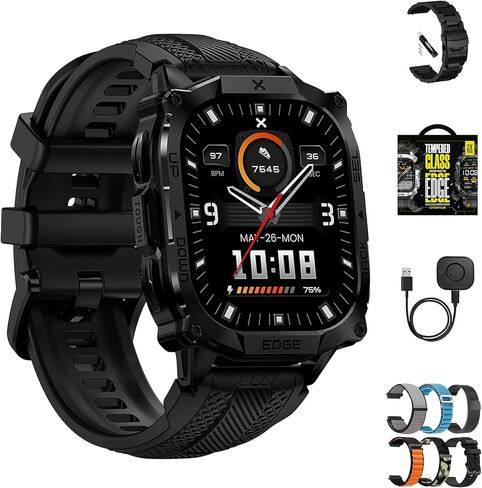 CARBINOX Edge Smart Watch Rugged, 1.96″ AMOLED, Stainless Steel, IP69K/5ATM Fitness trackers, Dual-Band GNSS, 500mAh, Bluetooth Calls, Smart Watch for Android Phones iOS (Black) in Kuwait