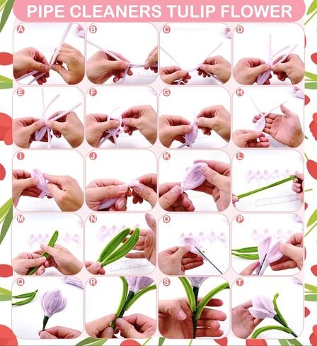 400pcs طقم زهرة أنابيب أنابيب - منظفات الأنابيب بشكل كبير مع 4 ألوان متنوعة ينبع تشنيل لمجموعة صناعة الزهور DIY ، وتشمل الأسلاك الأزهار ، والشريط ، والسلالة والشريط (الوردي) in Kuwait