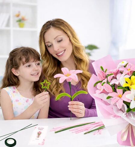 400pcs طقم زهرة أنابيب أنابيب - منظفات الأنابيب بشكل كبير مع 4 ألوان متنوعة ينبع تشنيل لمجموعة صناعة الزهور DIY ، وتشمل الأسلاك الأزهار ، والشريط ، والسلالة والشريط (الوردي) in Kuwait