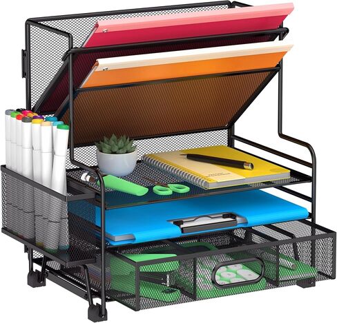 Desk File Organizer, 3-Tier Letter Tray Paper Organizer and 2-Pocket Metal Hanging Basket for Office School Classroom Organization in Saudi Arabia