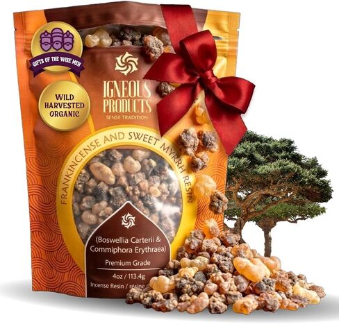 مزيج البخور واللبان والمر من المنتج الناري 4 أوقية (113.4 جرام) | اللبان Boswellia Carteri Olibanum | المر النقي كوميفورا ميرها | لبان الذكر الاصلي | بخور الكنيسة الكاثوليكية in Kuwait