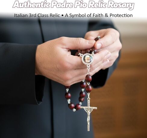 سانكتوم فيريتاس، بقايا الدرجة الثالثة، مسبحة القديس بادري بيو بيتريلسينا ستجماتا فرانشيسكو فورجيون كابوشين، راعي متطوعي الدفاع المدني، المراهقين، تخفيف التوتر، إيطاليا مالطا إنفيرموس (بني) in Kuwait