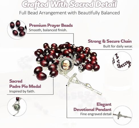 سانكتوم فيريتاس، بقايا الدرجة الثالثة، مسبحة القديس بادري بيو بيتريلسينا ستجماتا فرانشيسكو فورجيون كابوشين، راعي متطوعي الدفاع المدني، المراهقين، تخفيف التوتر، إيطاليا مالطا إنفيرموس (بني) in Kuwait