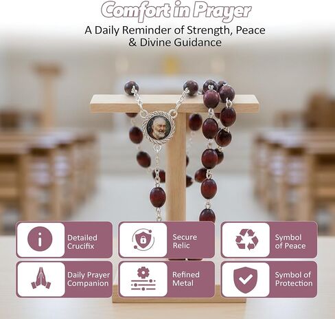 سانكتوم فيريتاس، بقايا الدرجة الثالثة، مسبحة القديس بادري بيو بيتريلسينا ستجماتا فرانشيسكو فورجيون كابوشين، راعي متطوعي الدفاع المدني، المراهقين، تخفيف التوتر، إيطاليا مالطا إنفيرموس (بني) in Kuwait