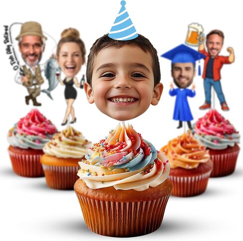 Bleu Reign Custom Face Cupcake Toppers - زخارف حفلات صور مخصصة لأعياد الميلاد وحفلات الزفاف والتخرج والتقاعد وحفلات العازبة والمزيد in Kuwait