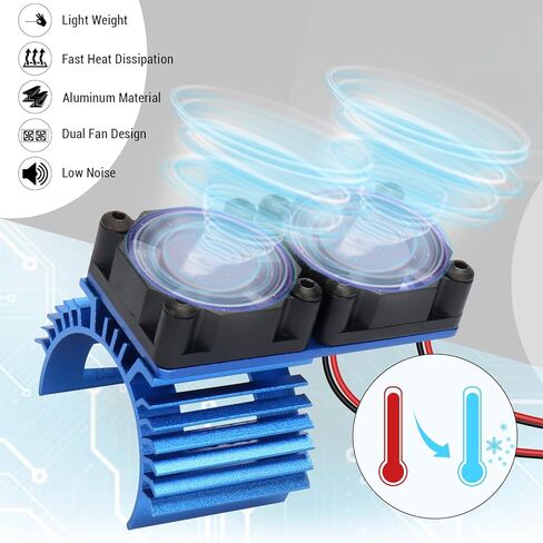 Daitoku RC Motor Cooling Fan 15000 دورة في الدقيقة معجبي التبريد المزدوج شب محرك الحرارة 42 مم ل 1/8 1/7 ARRMA TYPHON 6S KRATON 6S MOJAVE in Saudi Arabia