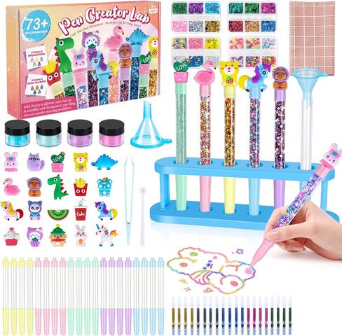 Subao 55+ DIY Glitter Gel Making Kit ، استوديو Creator Pen ، اصنع 15 أقلامًا لطيفة لطيفة ، فنون إبداعية وحرف للأطفال من العمر 5 6 7 8 ، هدايا عيد الميلاد للفتيات 9 10 11 12 سنة in Kuwait