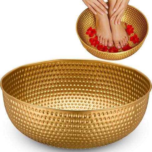 2 Pcs 14" Gold Hammered Metal Bowl Round Gold Bowl Fruit Decorative Bowls for Serving Food Kitchen Counter Table in Saudi Arabia