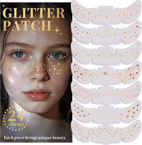 24pcs Halloween Freckles Makeup Patches Face Plitter Speckles ، Halloween Face Face Tattoo Tattoo Freckles ، بقع البقع اللامعة للبالغين والأطفال ، النمش المزيف اللطيف للمهرجان للمهرجان in Kuwait