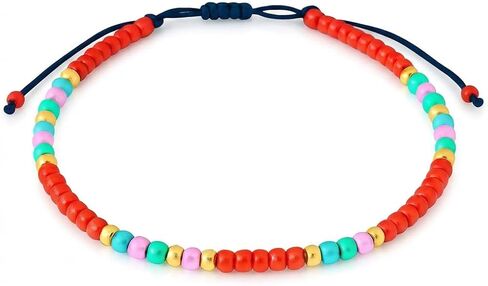 Anklets for Women, Handmade Black Beaded Adjustable Gemstone Anklet, Colorful Small Beads Hippie Foot Jewelry, Ankle Bracelet, Boho Style Waterproof Gift Set with Box & Ribbon in Kuwait