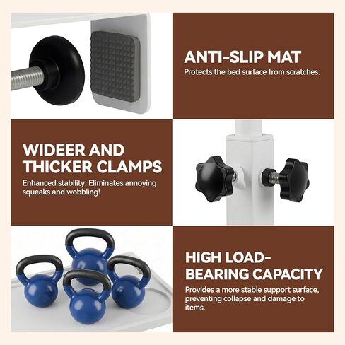 رف بجانب السرير، صينية قابلة للطي دوارة: رف بجانب السرير قابل للتعديل للسرير، طاولة صينية جانبية لسرير الخيزران مع عمود معدني قوي، تناسب إطارات السرير بعرض 0.7 بوصة - 2.7 بوصة للمساكن والشقق وغرف النوم وأساسيات النوم in Kuwait