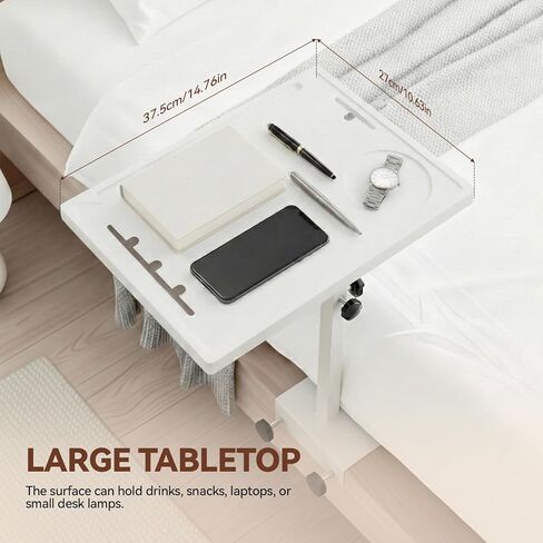 رف بجانب السرير، صينية قابلة للطي دوارة: رف بجانب السرير قابل للتعديل للسرير، طاولة صينية جانبية لسرير الخيزران مع عمود معدني قوي، تناسب إطارات السرير بعرض 0.7 بوصة - 2.7 بوصة للمساكن والشقق وغرف النوم وأساسيات النوم in Kuwait