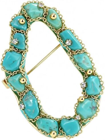 Oooh Free Turquoise Brooch Natural Stone Jewelry Handcrafted Lapel Pin Luxury Gift for Him Bridal Brooch Gift for Her in Saudi Arabia