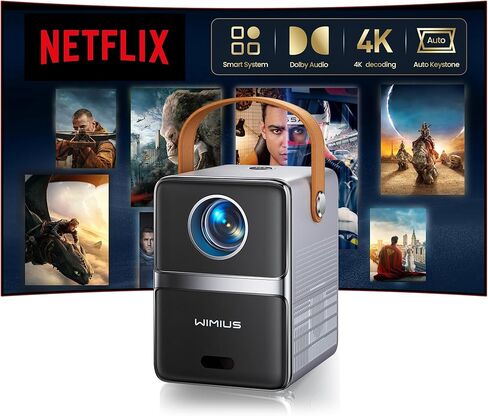 جهاز عرض صغير ذكي مزود بتقنية WiFi وBluetooth، متوافق مع Netflix/محمول/يدعم 4K، أجهزة عرض أفلام خارجية بتقنية Dolby Audio وKeystone والتركيز الكهربائي، وجهاز WiMiUS Native 1080P HD Proyector in Saudi Arabia
