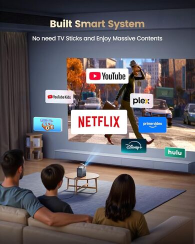 جهاز عرض صغير ذكي مزود بتقنية WiFi وBluetooth، متوافق مع Netflix/محمول/يدعم 4K، أجهزة عرض أفلام خارجية بتقنية Dolby Audio وKeystone والتركيز الكهربائي، وجهاز WiMiUS Native 1080P HD Proyector in Saudi Arabia