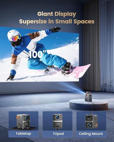 جهاز عرض صغير ذكي مزود بتقنية WiFi وBluetooth، متوافق مع Netflix/محمول/يدعم 4K، أجهزة عرض أفلام خارجية بتقنية Dolby Audio وKeystone والتركيز الكهربائي، وجهاز WiMiUS Native 1080P HD Proyector in Saudi Arabia