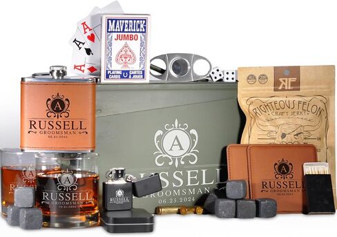 On The Rox Drinks Personalized Groomsmen Ammo Box For Men - Custom Groomsmen Ammo Can Gift Set - Authentic Grade 1 Military Ammo Box Gift For Dad - Personalized Wedding Favors - Custom Gift in Saudi Arabia
