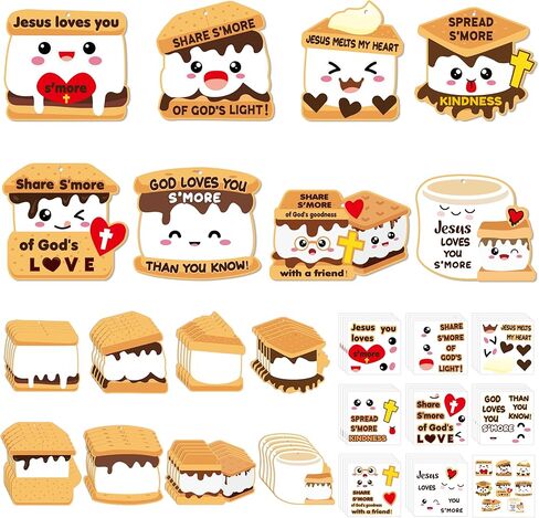 ANGOLIO Marshmallow Religious Ornament Craft Kit - 123Pcs Jesus Loves You S'More DIY Paper Craft Kit Make Your Own Marshmallow Hanging Ornament with Sticker for Kids VBS Sunday School DIY Art Activity in Saudi Arabia