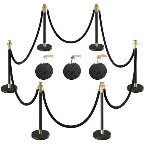 CAMMOO 8pcs Sturdy Stanchion Posts, 8pcs High Quality Black Velvet Ropes, Water/Sand/Concrete Fillable Leakproof Base, Crowd Control Barriers for Birthday, Prom, Business, Wedding, Red Carpet in Kuwait