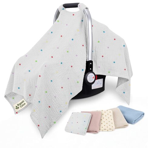 Organic Cotton Baby Car Seat Cover 35 x 50 Inches Soft Touch with Breathable Canopy, Protective Car Seat Cover Baby for All Seasons, Lightweight Car Seat Cover for Infant Travel Comfort in Saudi Arabia