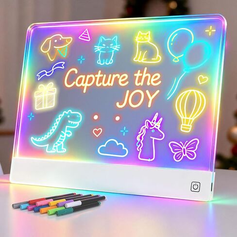 LED Note Board with 7 Colors, Rechargeable Doodle Led Drawing Board for Kids, Light Up Acrylic Dry Erase Lumi Board with Invisible Stand, Glow Memo Message Board for Gifts Toys (13.7"X10") in Kuwait
