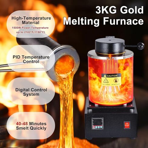1500W Electric Melting Furnace Kit | Gold Melting Furnace Digital Screen | PID Smelter Foundry Furnaces Kiln Kit with Crucibles Tongs? Ingot Mold | Craphite Crucibles for Meltings Gold, Silver, Al in Saudi Arabia
