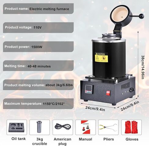 1500W Electric Melting Furnace Kit | Gold Melting Furnace Digital Screen | PID Smelter Foundry Furnaces Kiln Kit with Crucibles Tongs? Ingot Mold | Craphite Crucibles for Meltings Gold, Silver, Al in Saudi Arabia