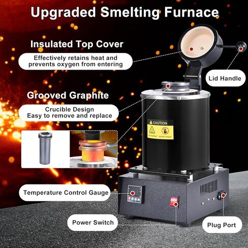 1500W Electric Melting Furnace Kit | Gold Melting Furnace Digital Screen | PID Smelter Foundry Furnaces Kiln Kit with Crucibles Tongs? Ingot Mold | Craphite Crucibles for Meltings Gold, Silver, Al in Saudi Arabia