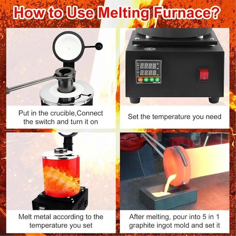 1500W Electric Melting Furnace Kit | Gold Melting Furnace Digital Screen | PID Smelter Foundry Furnaces Kiln Kit with Crucibles Tongs? Ingot Mold | Craphite Crucibles for Meltings Gold, Silver, Al in Saudi Arabia