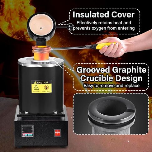 1500W Electric Melting Furnace Kit | Gold Melting Furnace Digital Screen | PID Smelter Foundry Furnaces Kiln Kit with Crucibles Tongs? Ingot Mold | Craphite Crucibles for Meltings Gold, Silver, Al in Saudi Arabia