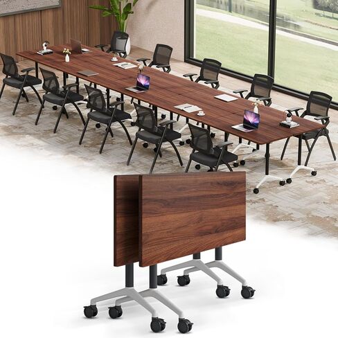 Folding Conference Table, Modern Conference Room Tables with Flip-Top Design, Foldable Conference Table Meeting Table with Wheels, Mobile Seminar Training Tables for Office Classroom (6, Walnut 2) in Saudi Arabia