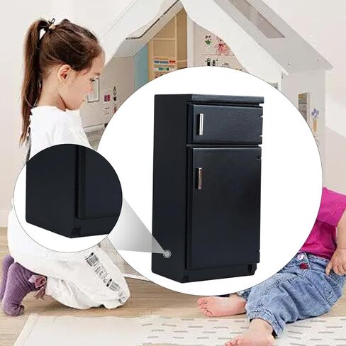 1:12 Scale Dollhouse Kitchen Fridge Freezer, Dining Room Kitchen Simulation Refrigerator Ornaments, Black in Saudi Arabia