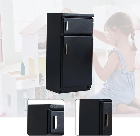 1:12 Scale Dollhouse Kitchen Fridge Freezer, Dining Room Kitchen Simulation Refrigerator Ornaments, Black in Saudi Arabia