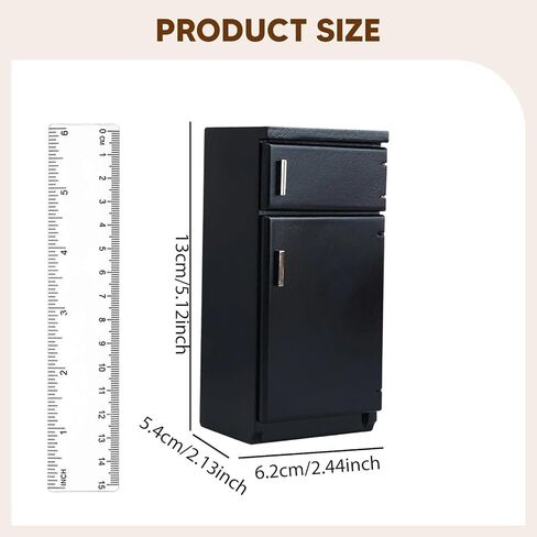1:12 Scale Dollhouse Kitchen Fridge Freezer, Dining Room Kitchen Simulation Refrigerator Ornaments, Black in Saudi Arabia