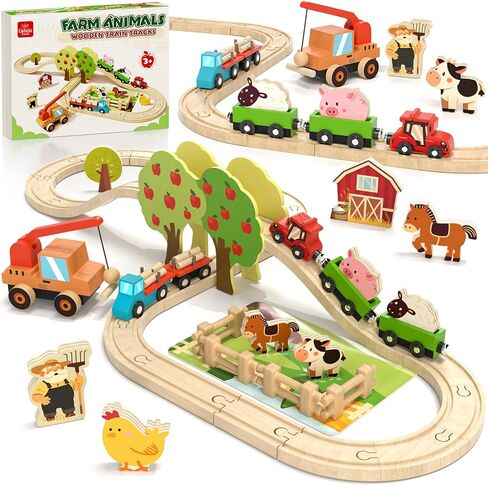 Lehoo Castle Wooden Train Set for Girls, Unicorn Train Set for Toddlers 2-4, Wooden Train Track with Storage Bag, Pink Train Toys for 3 4 5 6 Year Old Girl Christmas Birthday Gifts in Kuwait