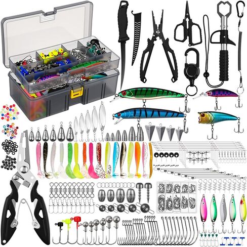 Fishing Lures Kit Removable Tackle Box for Saltwater with Hooks, Weights, Bobbers, Pliers, Rigs, Leaders, Line, Sinker Swivels for Men(443 Pcs,443 Pcs Fishing Lures Accessories Kit) in Saudi Arabia