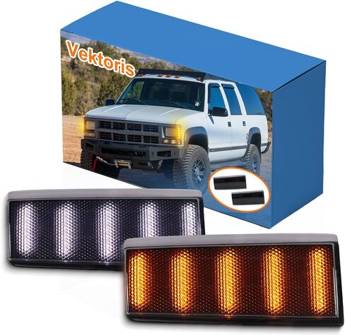 مصباح علامة جانبي للمصابيح الأمامية LED مدخن لشاحنة Chevy/GMC C/K 10/الضواحي/Yukon/Blazer/Tahoe Fender Side Marker Light Assembly Unit 1988-2002 - أبيض DRL، إشارة الانعطاف العنبر (مدخن) in Kuwait
