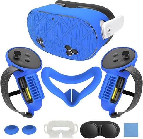 7in1 VR Silicone Cover Set Accessories Compatible with Meta/Oculus Quest 3s Included Upgrade Battery Opening Controller Grips, Headset Shell Cover Silicone Face Cover (Black) in Saudi Arabia