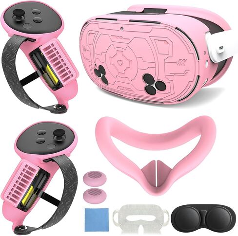 7in1 VR Silicone Cover Set Accessories Compatible with Meta/Oculus Quest 3s Included Upgrade Battery Opening Controller Grips, Headset Shell Cover Silicone Face Cover (Black) in Saudi Arabia