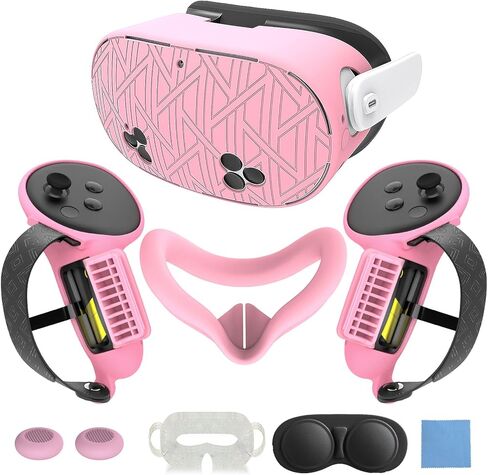7in1 VR Silicone Cover Set Accessories Compatible with Meta/Oculus Quest 3s Included Upgrade Battery Opening Controller Grips, Headset Shell Cover Silicone Face Cover (Black) in Saudi Arabia