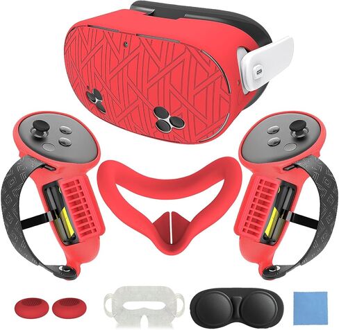 7in1 VR Silicone Cover Set Accessories Compatible with Meta/Oculus Quest 3s Included Upgrade Battery Opening Controller Grips, Headset Shell Cover Silicone Face Cover (Black) in Saudi Arabia