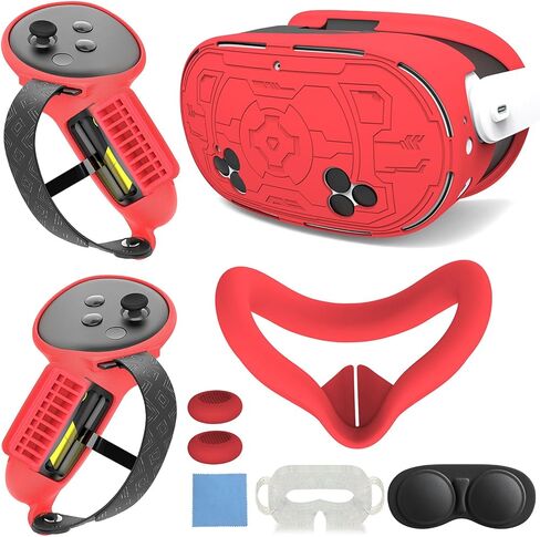 7in1 VR Silicone Cover Set Accessories Compatible with Meta/Oculus Quest 3s Included Upgrade Battery Opening Controller Grips, Headset Shell Cover Silicone Face Cover (Black) in Saudi Arabia