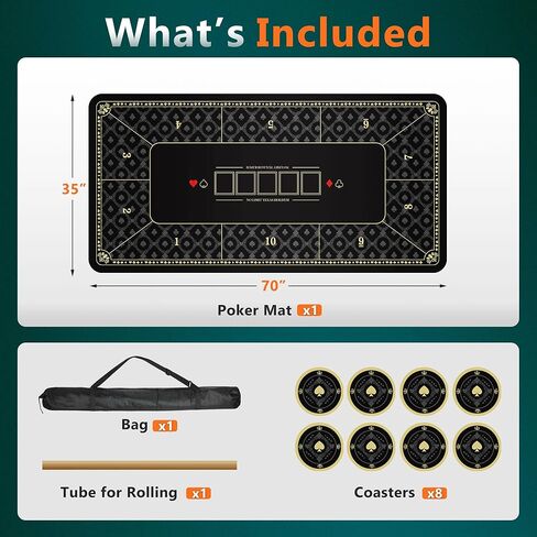 ORIENGEAR Poker Mat 70x35 Inch, 10 Player Poker Table Topper with Non-Slip Rubber Base & Carry Bag, Professional Blackjack Table Top for Texas Holdem, Home Casino Game Nights in Saudi Arabia