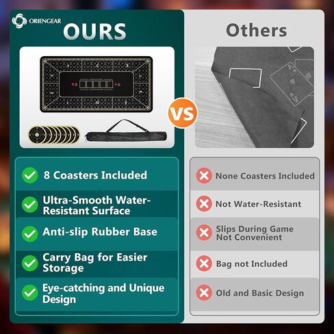 ORIENGEAR Poker Mat 70x35 Inch, 10 Player Poker Table Topper with Non-Slip Rubber Base & Carry Bag, Professional Blackjack Table Top for Texas Holdem, Home Casino Game Nights in Saudi Arabia
