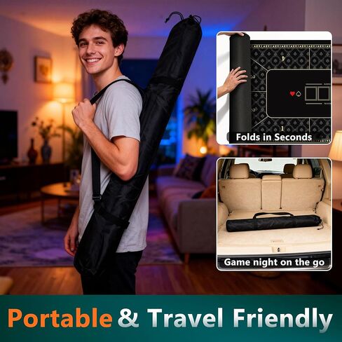 ORIENGEAR Poker Mat 70x35 Inch, 10 Player Poker Table Topper with Non-Slip Rubber Base & Carry Bag, Professional Blackjack Table Top for Texas Holdem, Home Casino Game Nights in Saudi Arabia