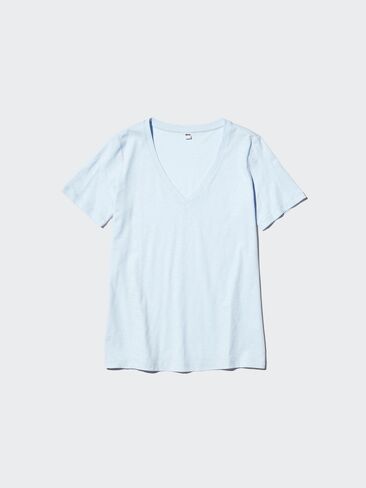 تي شيرت Uniqlo Slub قطن برقبة على شكل حرف V in Saudi Arabia