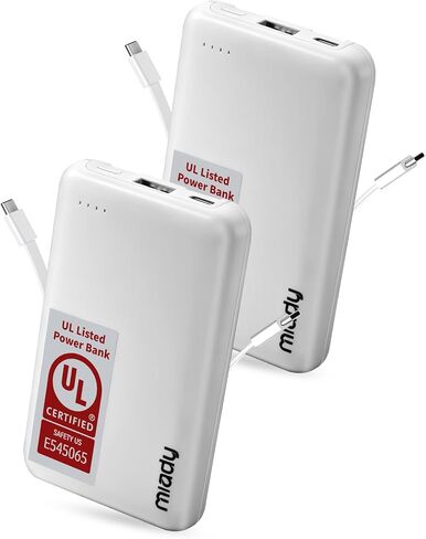 Miady 2-Pack شاحن محمول صغير مدرج في قائمة UL، بنك طاقة نحيف 5000 مللي أمبير في الساعة مدمج 2 كابلات خفيفة الوزن حزمة بطارية سفر 3 مخارج 2 مدخلات متوافقة مع iPhone 17/16/15/14/13 Galaxy S24/S22 إلخ in Kuwait
